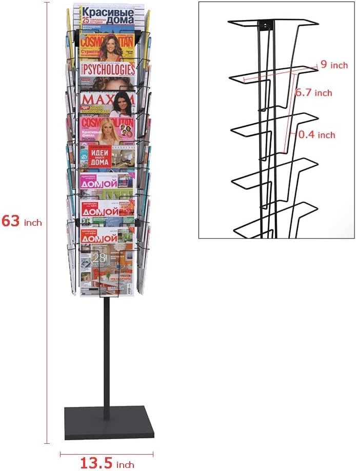 Rotating Brochure Display Stand,Detachable Magazine Rack with 36 Pockets,63inch Floor Standing Literature Display Stand
