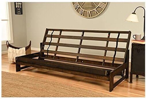 Lakefront Luxury Full Size Futon Frame Set in Reclaimed Mocha Finish, Futon Frame with Mattress, Straight Arm, Versatile and Convertible Design Futon Frame for All Spaces Frame Only