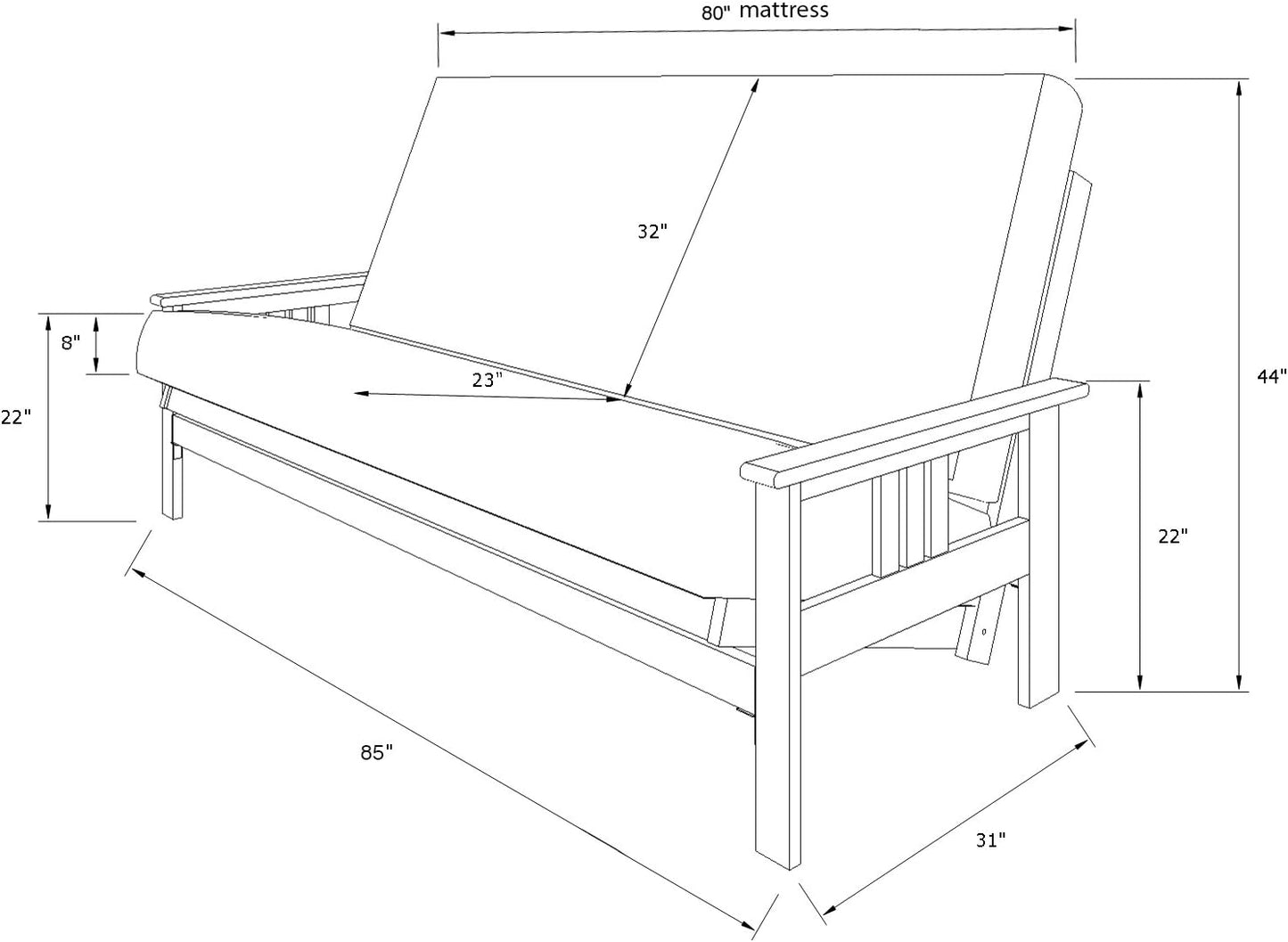Kodiak Furniture Monterey Queen Size Futon Frame