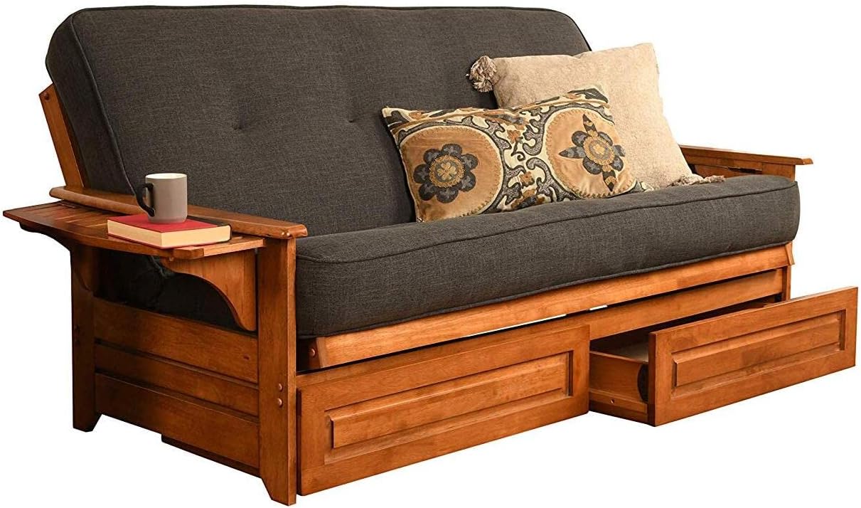 Kodiak Furniture Phoenix Futon Set with Linen Stone Mattress and Storage Drawers, Full, Barbados