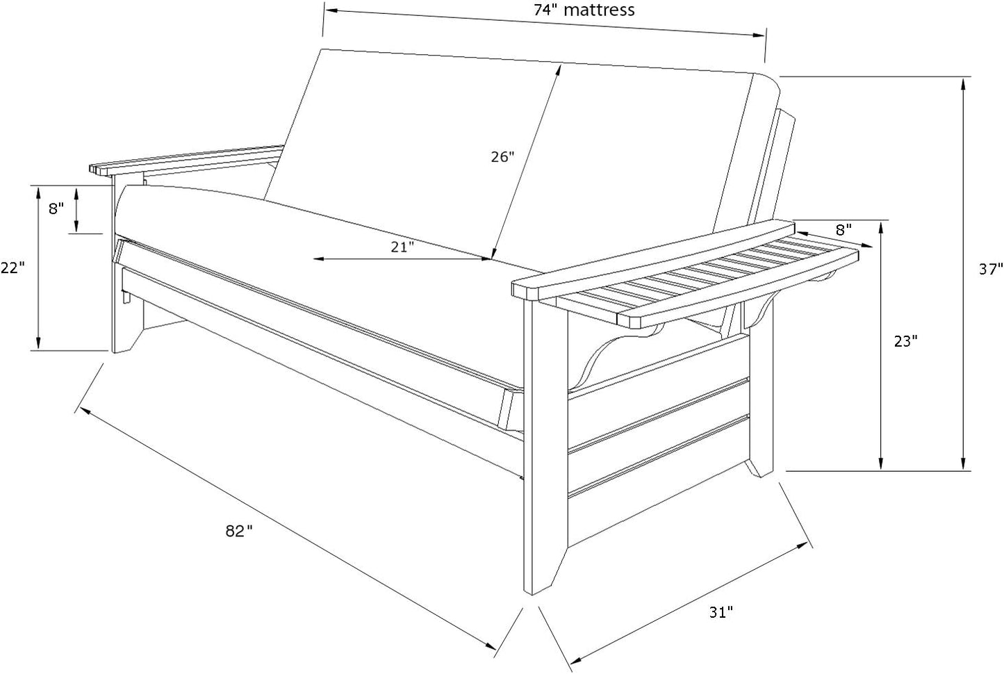 Kodiak Furniture Phoenix Futon Set with Linen Stone Mattress and Storage Drawers, Full, Barbados