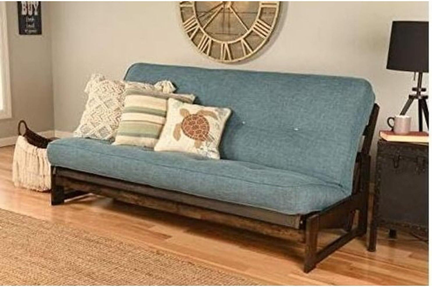 Lakefront Luxury Full Size Futon Frame Set in Reclaimed Mocha Finish, Futon Frame with Mattress, Straight Arm, Versatile and Convertible Design Futon Frame for All Spaces Frame Only