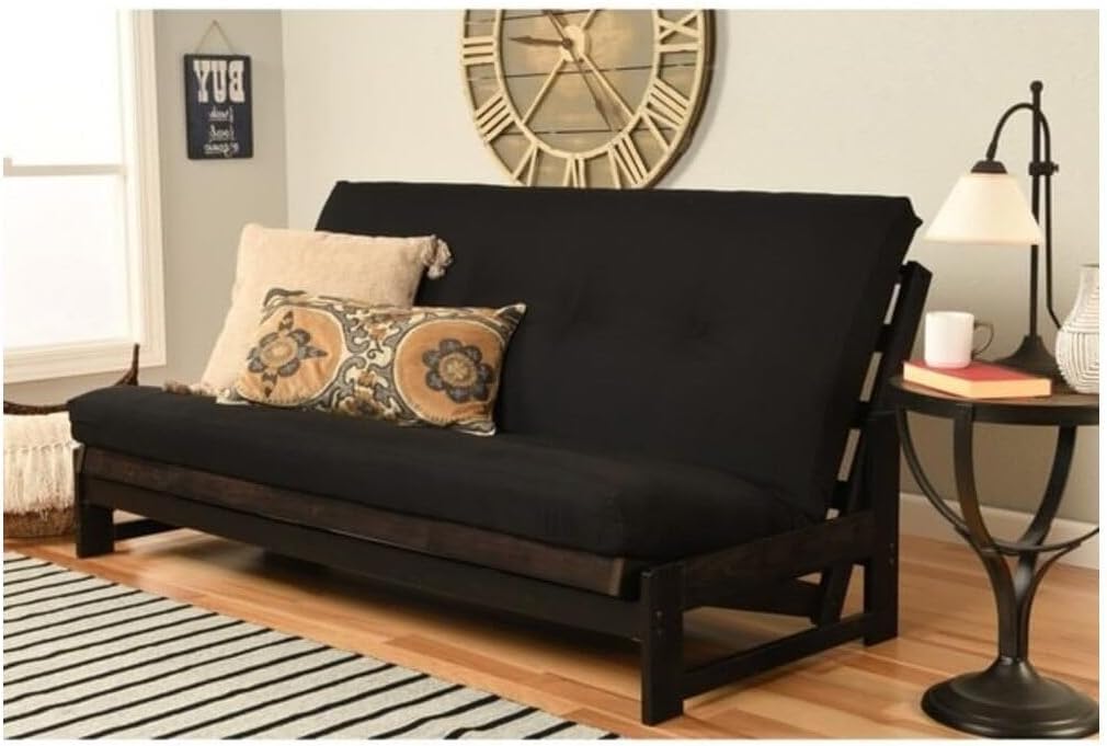 Lakefront Luxury Full Size Futon Frame Set in Reclaimed Mocha Finish, Futon Frame with Mattress, Straight Arm, Versatile and Convertible Design Futon Frame for All Spaces Frame Only