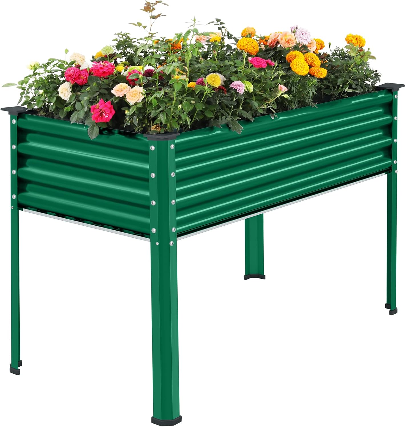 Land Guard Galvanized Raised Garden Bed with Legs, 48×24×32in Large Metal Elevated Raised Planter Box with Drainage Holes for Backyard, Patio, Balcony, 400lb Capacity
