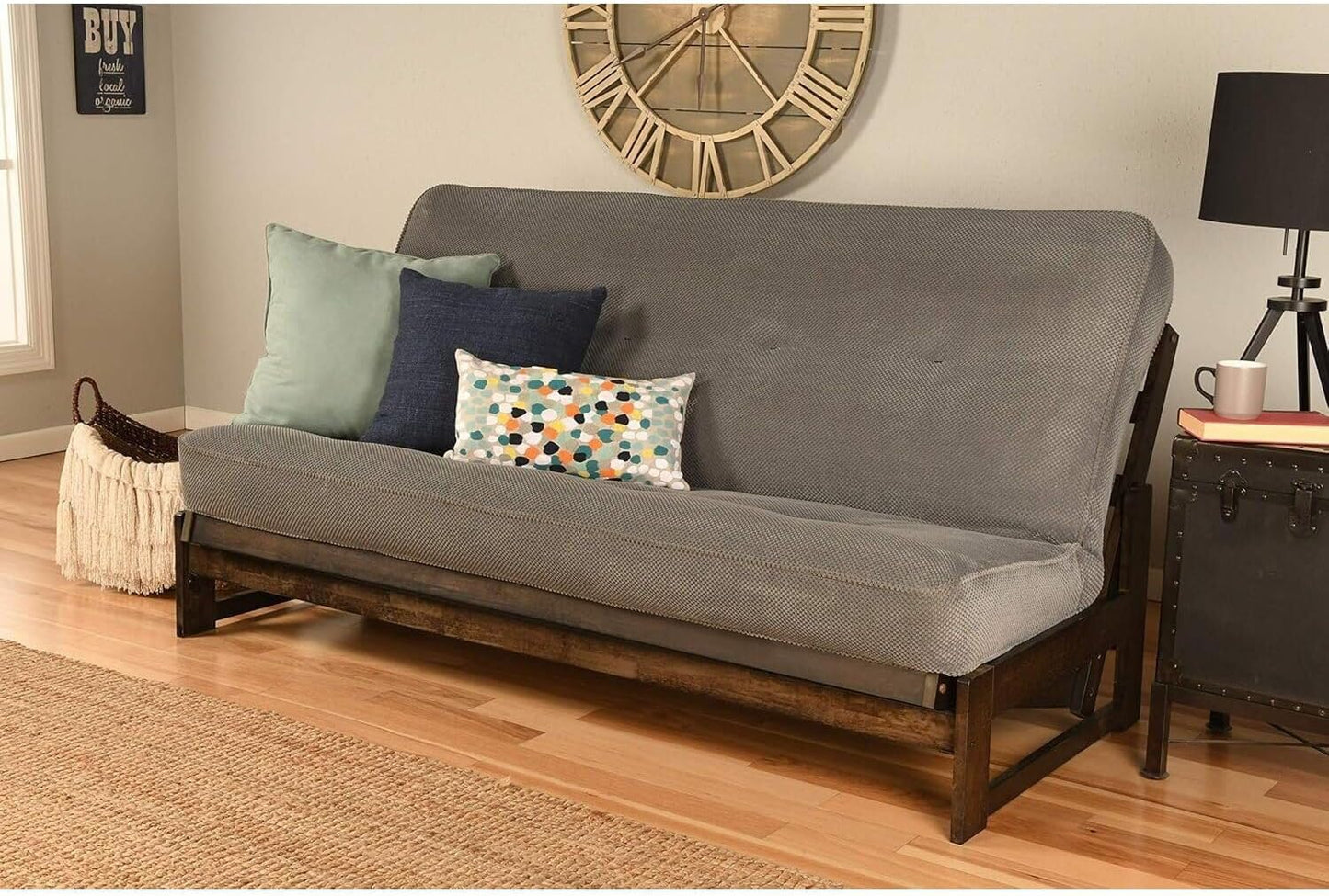 Lakefront Luxury Full Size Futon Frame Set in Reclaimed Mocha Finish, Futon Frame with Mattress, Straight Arm, Versatile and Convertible Design Futon Frame for All Spaces Frame Only