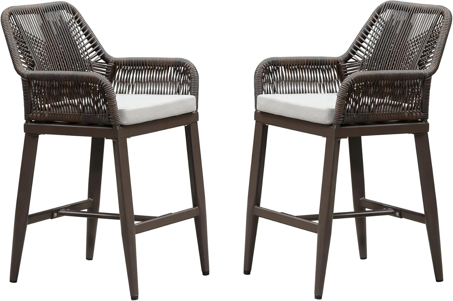 PURPLE LEAF Outdoor Rattan 24" Counter Height Bar Stools Chair Set of 2, Modern Patio Wicker Barstool with Backrest for Indoor and Outdoor, Kitchen Island, Coffee