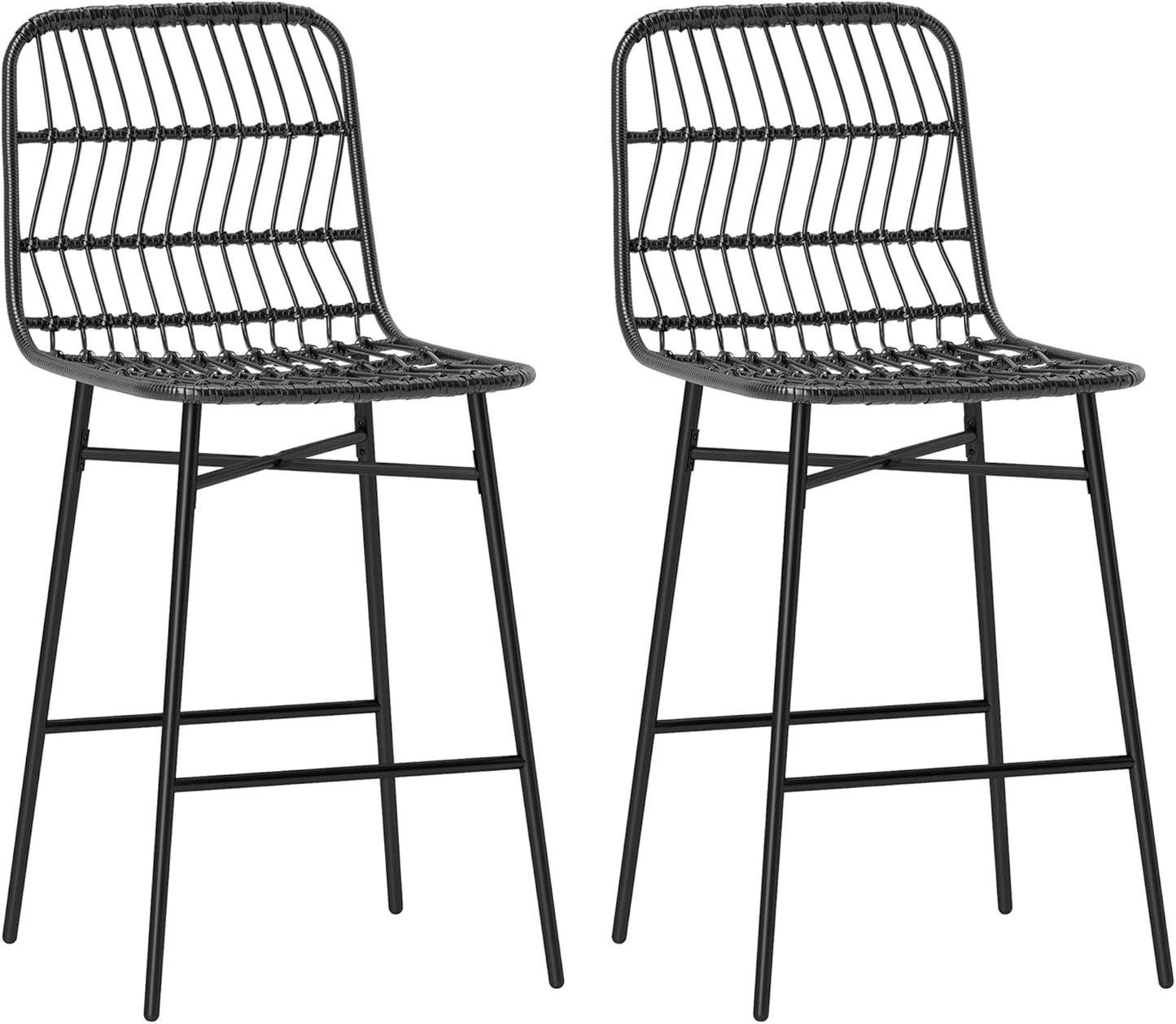 HOMCOM Rattan Counter Height Bar Stools Set of 2, 26" Wicker Barstools with Back, Modern Bar Chairs for Kitchen Island, Kitchen Counter and Dining Room, Brown