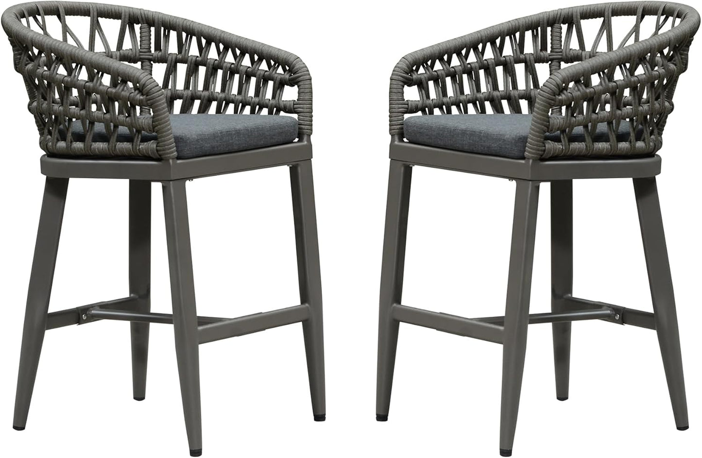 PURPLE LEAF Outdoor Rattan 24" Counter Height Bar Stools Chair Set of 2, Modern Patio Wicker Barstool with Backrest for Indoor and Outdoor, Kitchen Island, Coffee