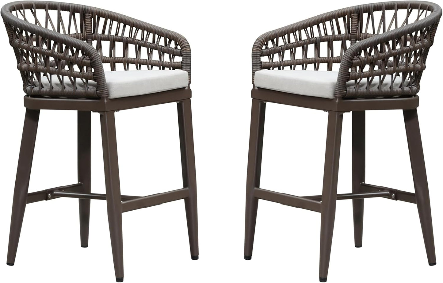 PURPLE LEAF Outdoor Rattan 24" Counter Height Bar Stools Chair Set of 2, Modern Patio Wicker Barstool with Backrest for Indoor and Outdoor, Kitchen Island, Coffee