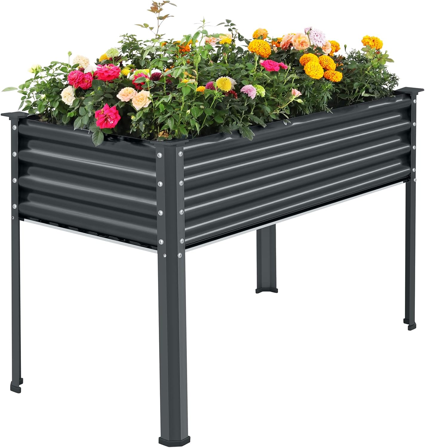 Land Guard Galvanized Raised Garden Bed with Legs, 48×24×32in Large Metal Elevated Raised Planter Box with Drainage Holes for Backyard, Patio, Balcony, 400lb Capacity
