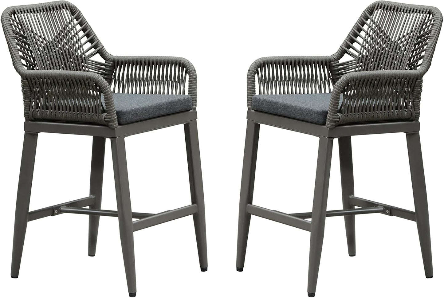 PURPLE LEAF Outdoor Rattan 24" Counter Height Bar Stools Chair Set of 2, Modern Patio Wicker Barstool with Backrest for Indoor and Outdoor, Kitchen Island, Coffee