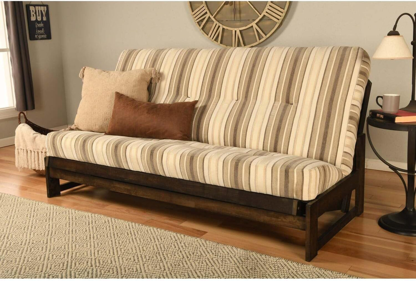 Lakefront Luxury Full Size Futon Frame Set in Reclaimed Mocha Finish, Futon Frame with Mattress, Straight Arm, Versatile and Convertible Design Futon Frame for All Spaces Frame Only