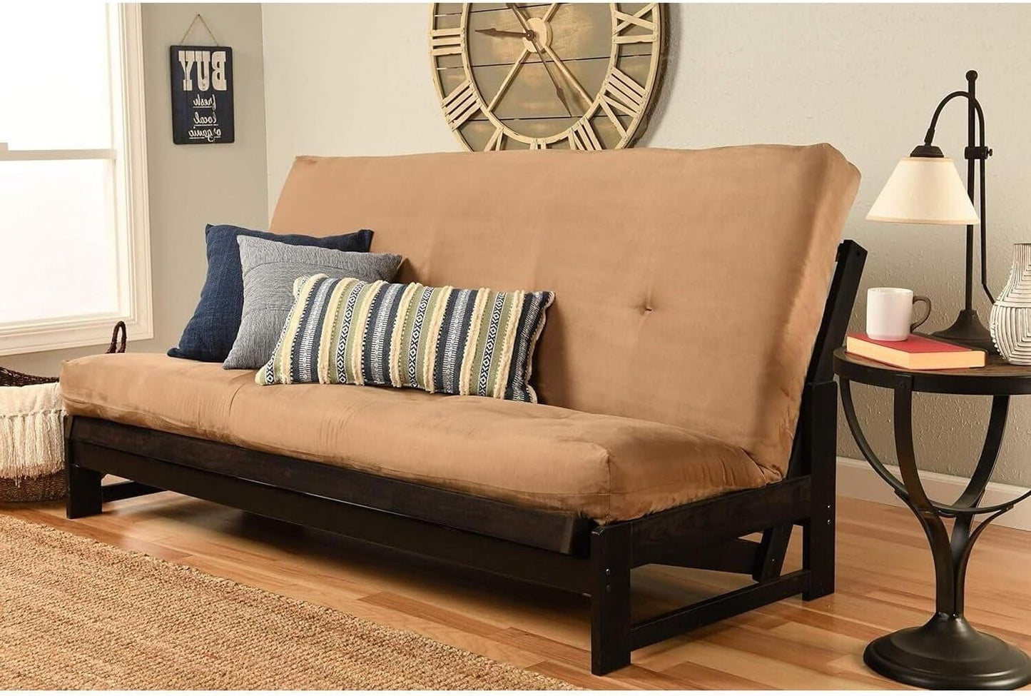 Lakefront Luxury Full Size Futon Frame Set in Reclaimed Mocha Finish, Futon Frame with Mattress, Straight Arm, Versatile and Convertible Design Futon Frame for All Spaces Frame Only