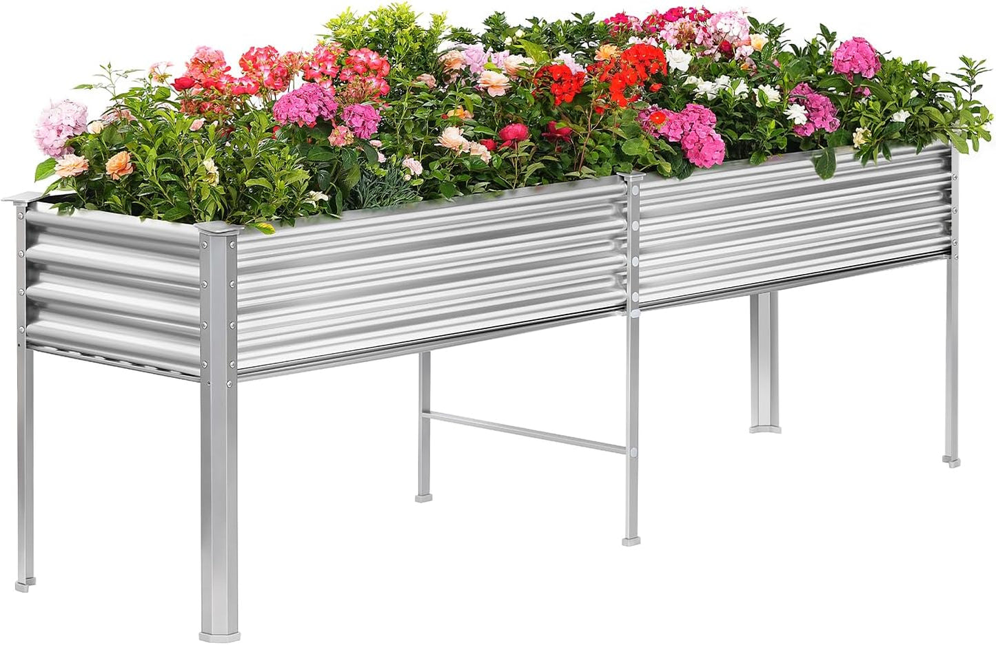 Land Guard Galvanized Raised Garden Bed with Legs, 48×24×32in Large Metal Elevated Raised Planter Box with Drainage Holes for Backyard, Patio, Balcony, 400lb Capacity