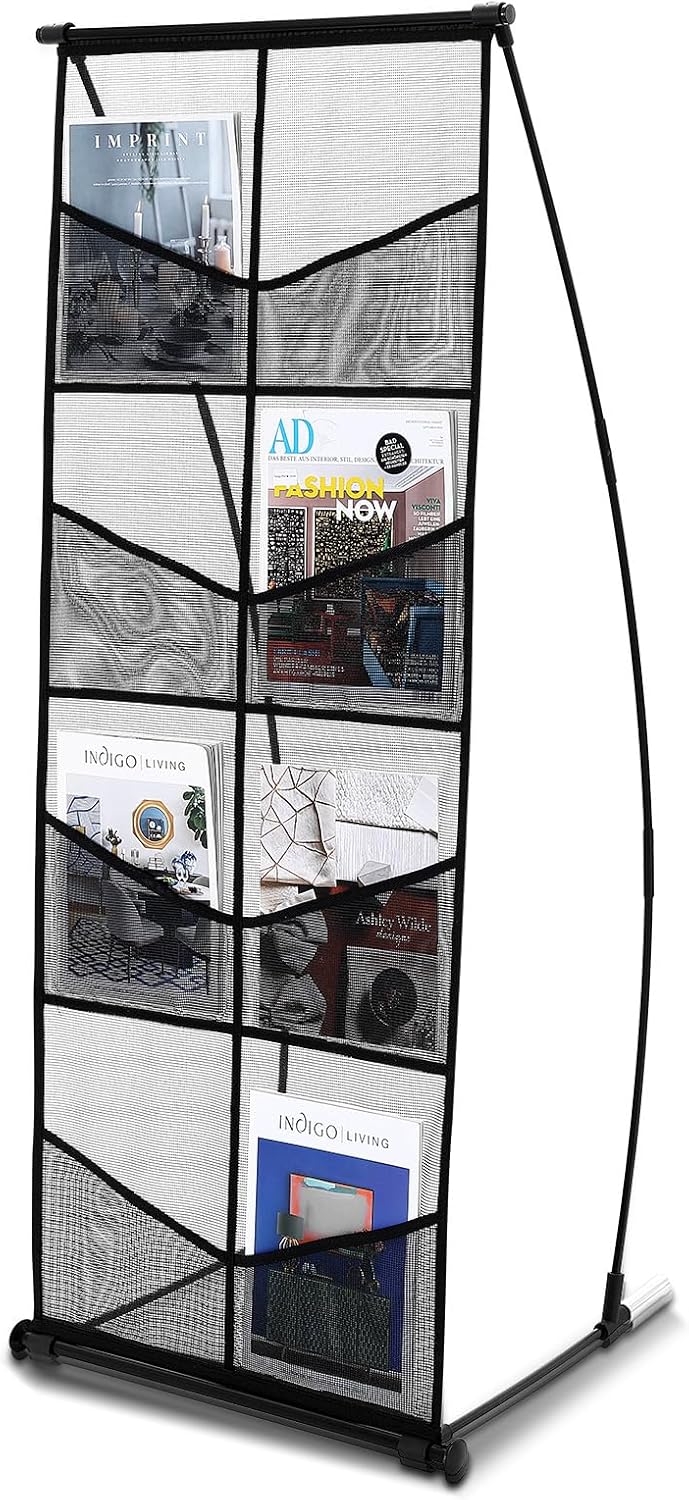 VEVOR Brochure Display Rack, 6-Tier Magazine Literature Display Stand, Floor Standing Magazine Rack Newspaper Catalog Holders, Movable with 4 Wheels (2 Lockable) for Shop Exhibitions Office, 6 Pockets