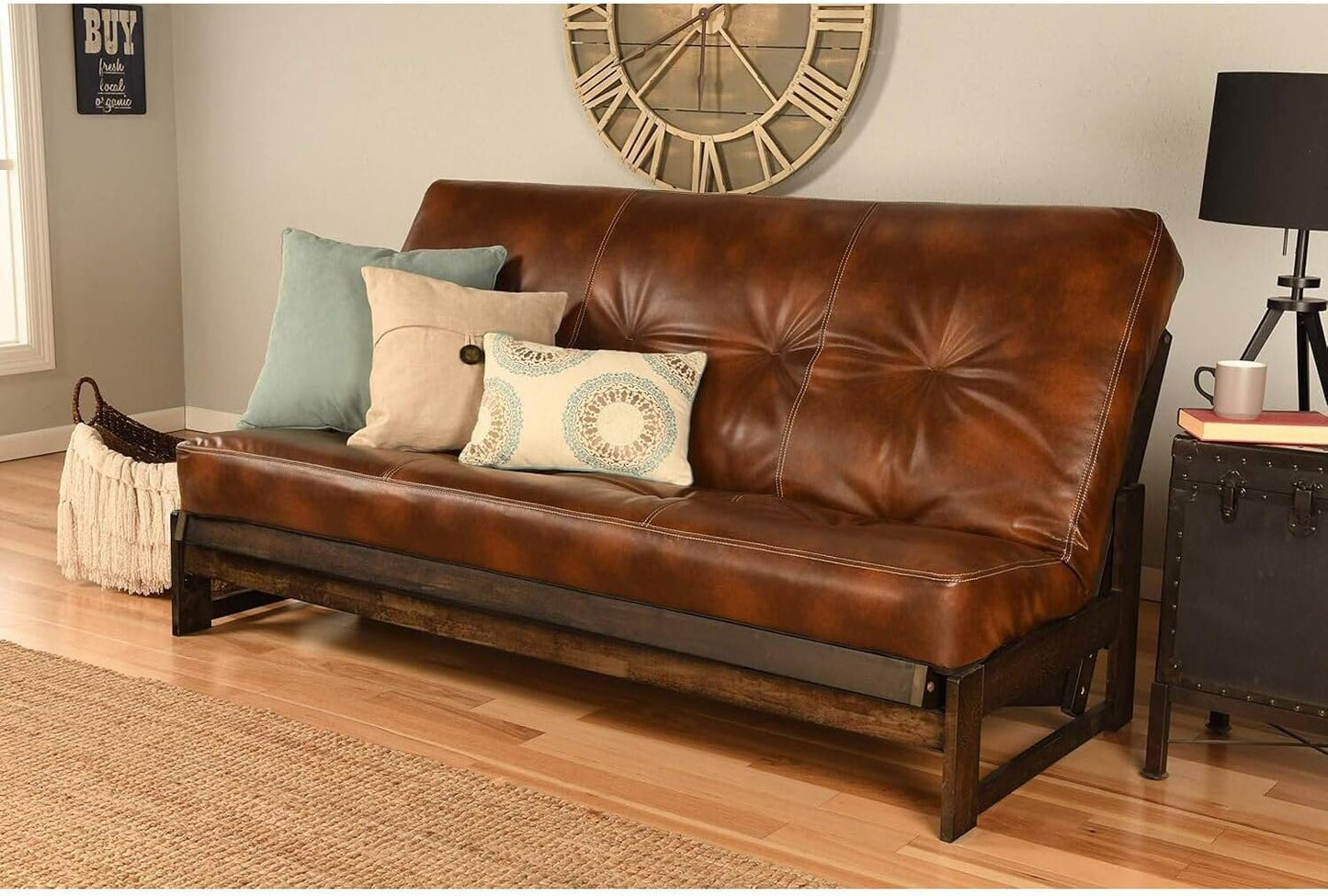 Lakefront Luxury Full Size Futon Frame Set in Reclaimed Mocha Finish, Futon Frame with Mattress, Straight Arm, Versatile and Convertible Design Futon Frame for All Spaces Frame Only