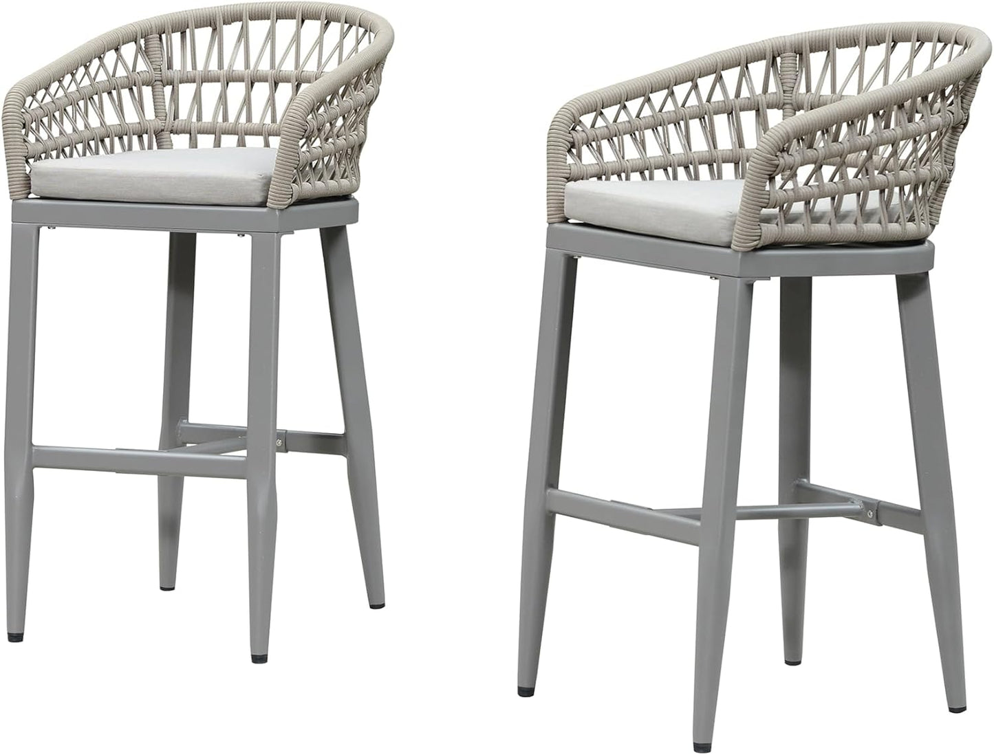 PURPLE LEAF Outdoor Rattan 24" Counter Height Bar Stools Chair Set of 2, Modern Patio Wicker Barstool with Backrest for Indoor and Outdoor, Kitchen Island, Coffee