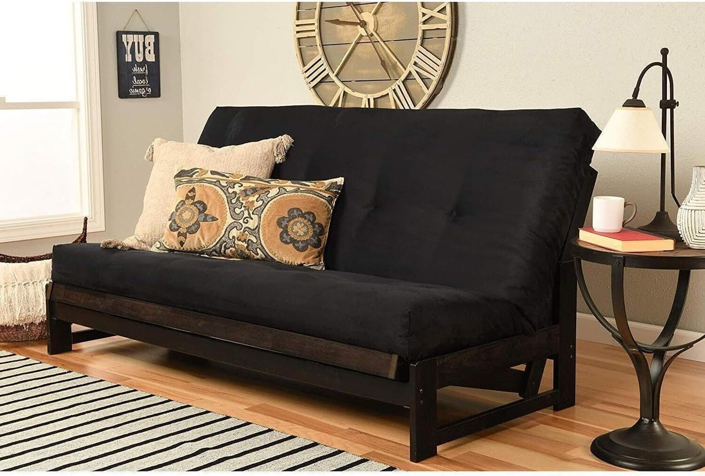 Lakefront Luxury Full Size Futon Frame Set in Reclaimed Mocha Finish, Futon Frame with Mattress, Straight Arm, Versatile and Convertible Design Futon Frame for All Spaces Frame Only