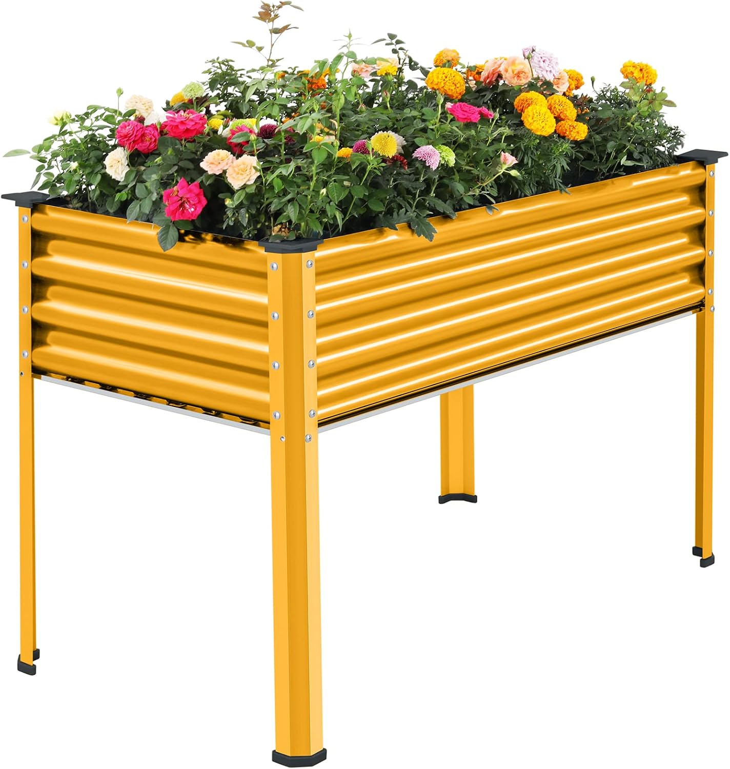 Land Guard Galvanized Raised Garden Bed with Legs, 48×24×32in Large Metal Elevated Raised Planter Box with Drainage Holes for Backyard, Patio, Balcony, 400lb Capacity