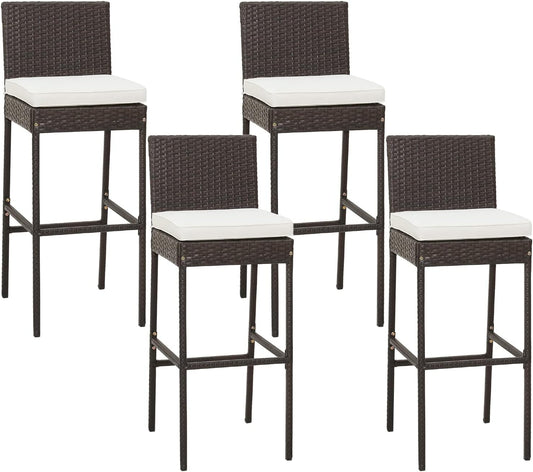 RELAX4LIFE Outdoor Bar Stools Set of 4 - Wicker Rattan Patio Barstools Tall Chairs w/Back, Footrest, Seat Cushions & Metal Frame, 400LBS Weight Capacity, 30’’ Counter Height Bar Stools (2, Mix Brown)