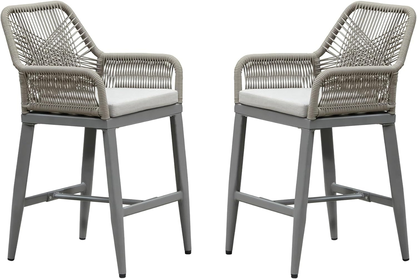 PURPLE LEAF Outdoor Rattan 24" Counter Height Bar Stools Chair Set of 2, Modern Patio Wicker Barstool with Backrest for Indoor and Outdoor, Kitchen Island, Coffee