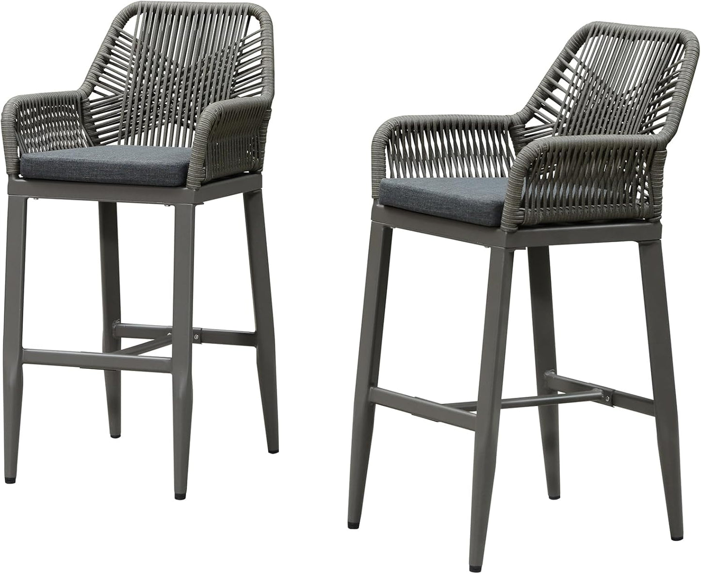PURPLE LEAF Outdoor Rattan 24" Counter Height Bar Stools Chair Set of 2, Modern Patio Wicker Barstool with Backrest for Indoor and Outdoor, Kitchen Island, Coffee