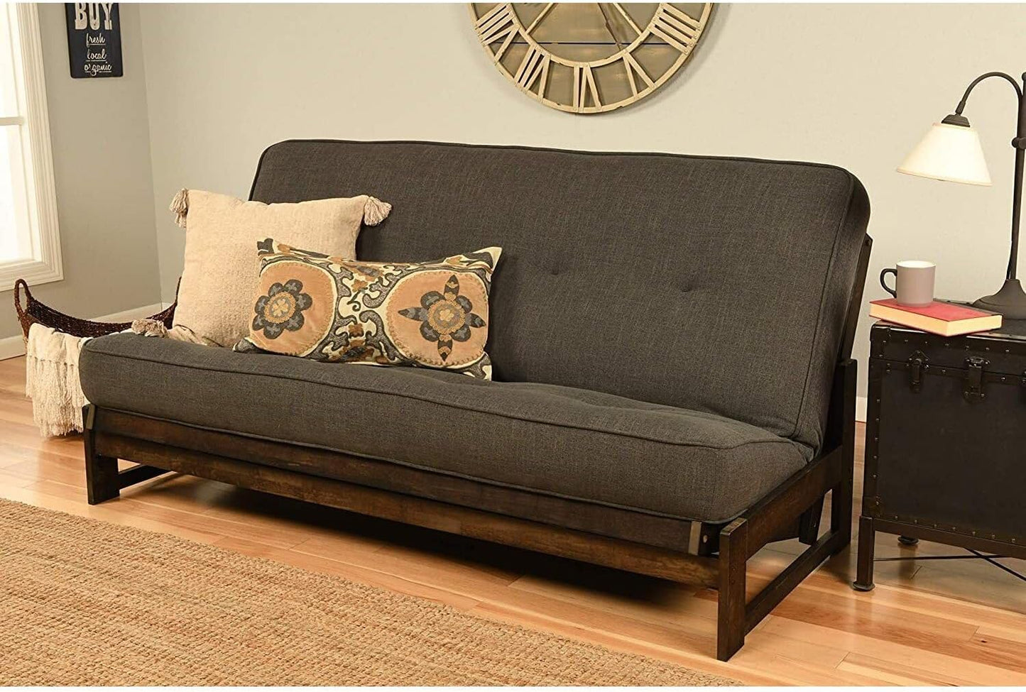 Lakefront Luxury Full Size Futon Frame Set in Reclaimed Mocha Finish, Futon Frame with Mattress, Straight Arm, Versatile and Convertible Design Futon Frame for All Spaces Frame Only