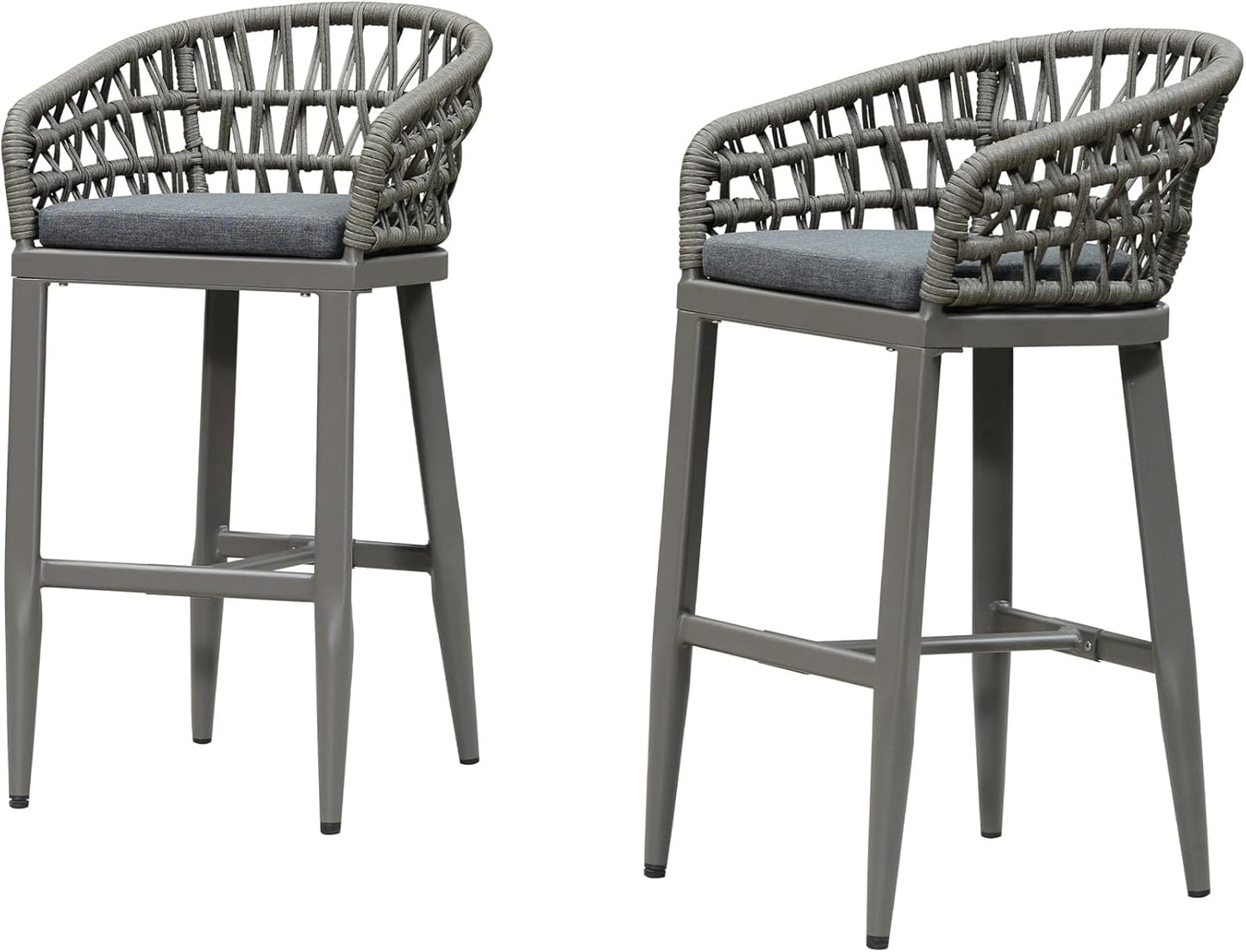 PURPLE LEAF Outdoor Rattan 24" Counter Height Bar Stools Chair Set of 2, Modern Patio Wicker Barstool with Backrest for Indoor and Outdoor, Kitchen Island, Coffee