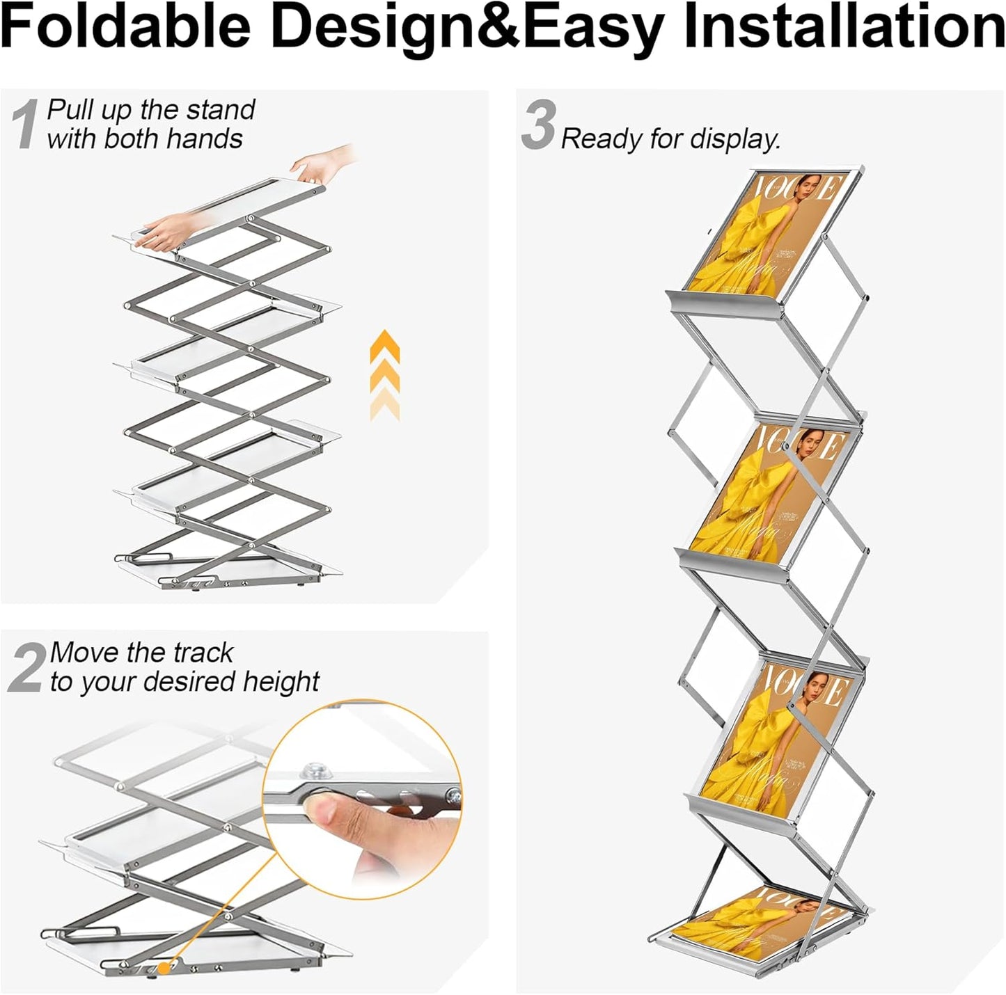 Magazine Rack Floor,Aluminum Magazine Display,Foldable Brochure Display Stand,Portable Magazines Stand Literature Rack with Carrying Bag for Exhibition,Trade Show,Office,Store,6 Pockets