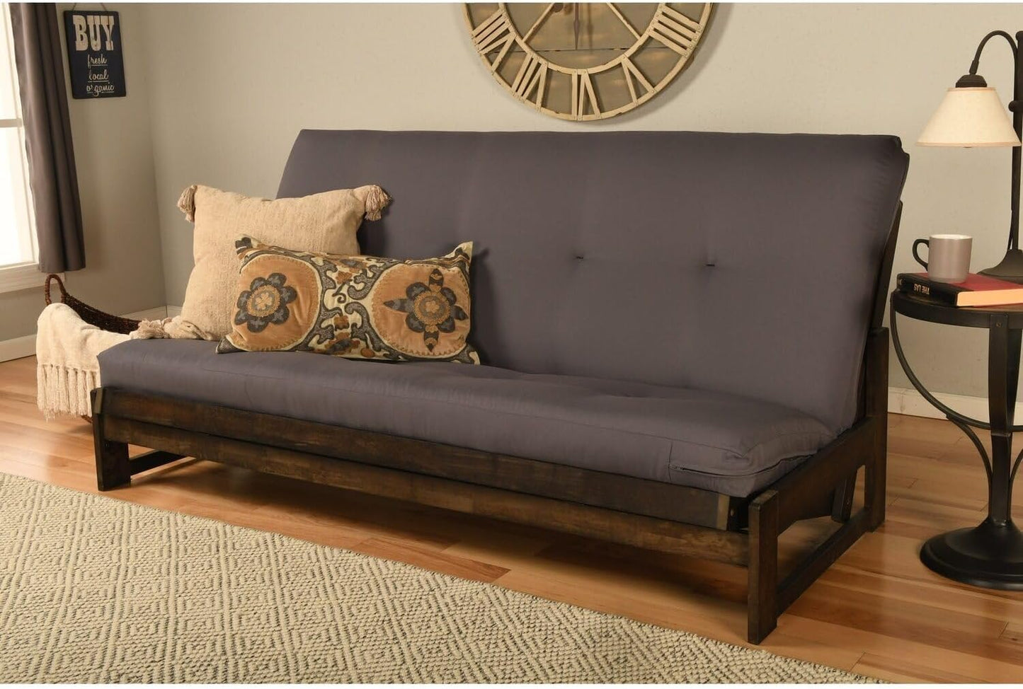 Lakefront Luxury Full Size Futon Frame Set in Reclaimed Mocha Finish, Futon Frame with Mattress, Straight Arm, Versatile and Convertible Design Futon Frame for All Spaces Frame Only