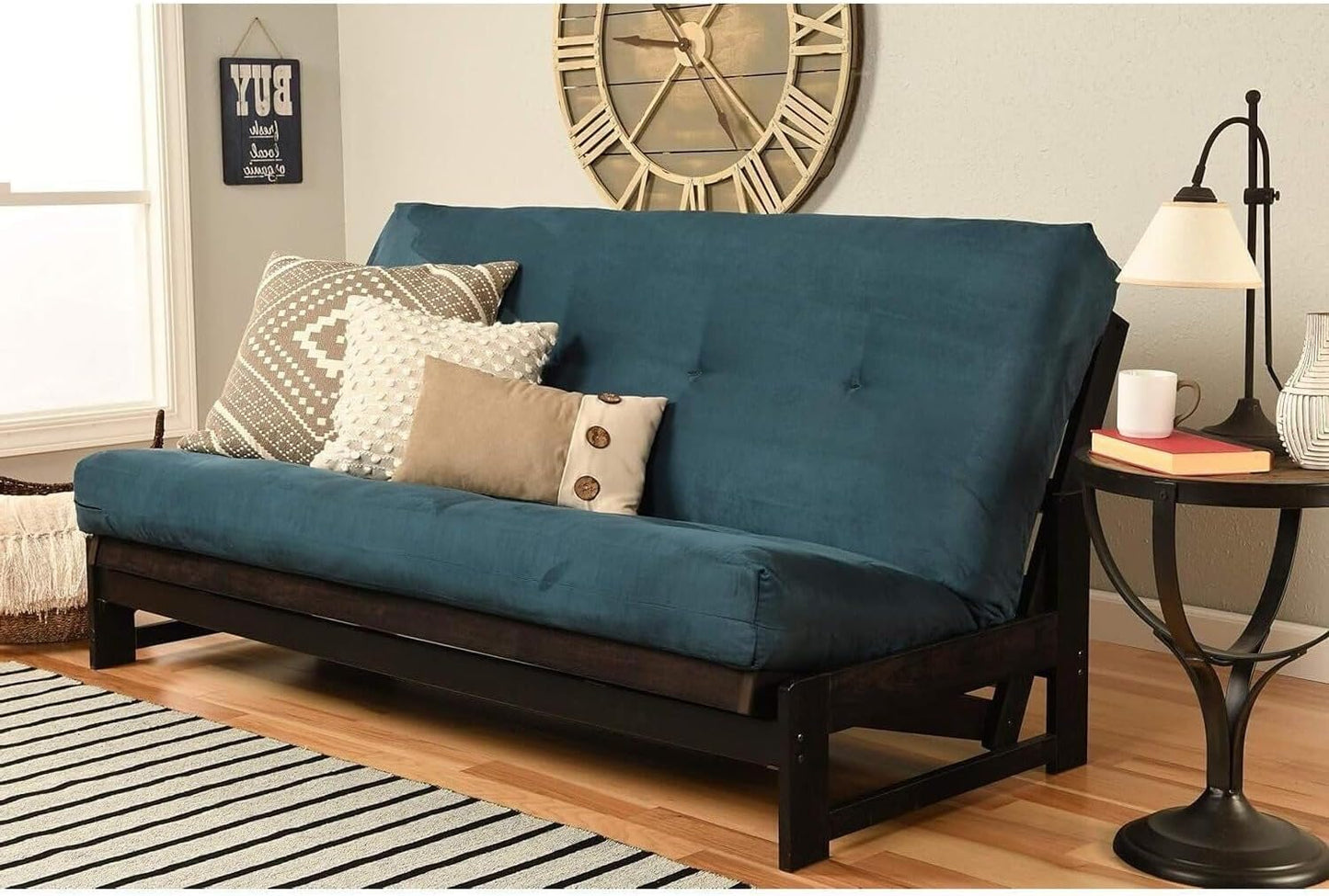 Lakefront Luxury Full Size Futon Frame Set in Reclaimed Mocha Finish, Futon Frame with Mattress, Straight Arm, Versatile and Convertible Design Futon Frame for All Spaces Frame Only