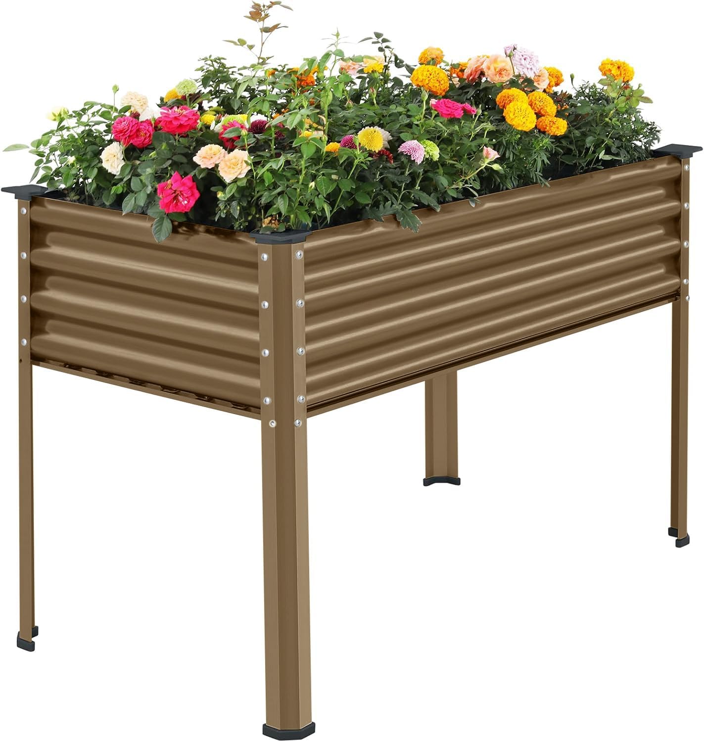 Land Guard Galvanized Raised Garden Bed with Legs, 48×24×32in Large Metal Elevated Raised Planter Box with Drainage Holes for Backyard, Patio, Balcony, 400lb Capacity