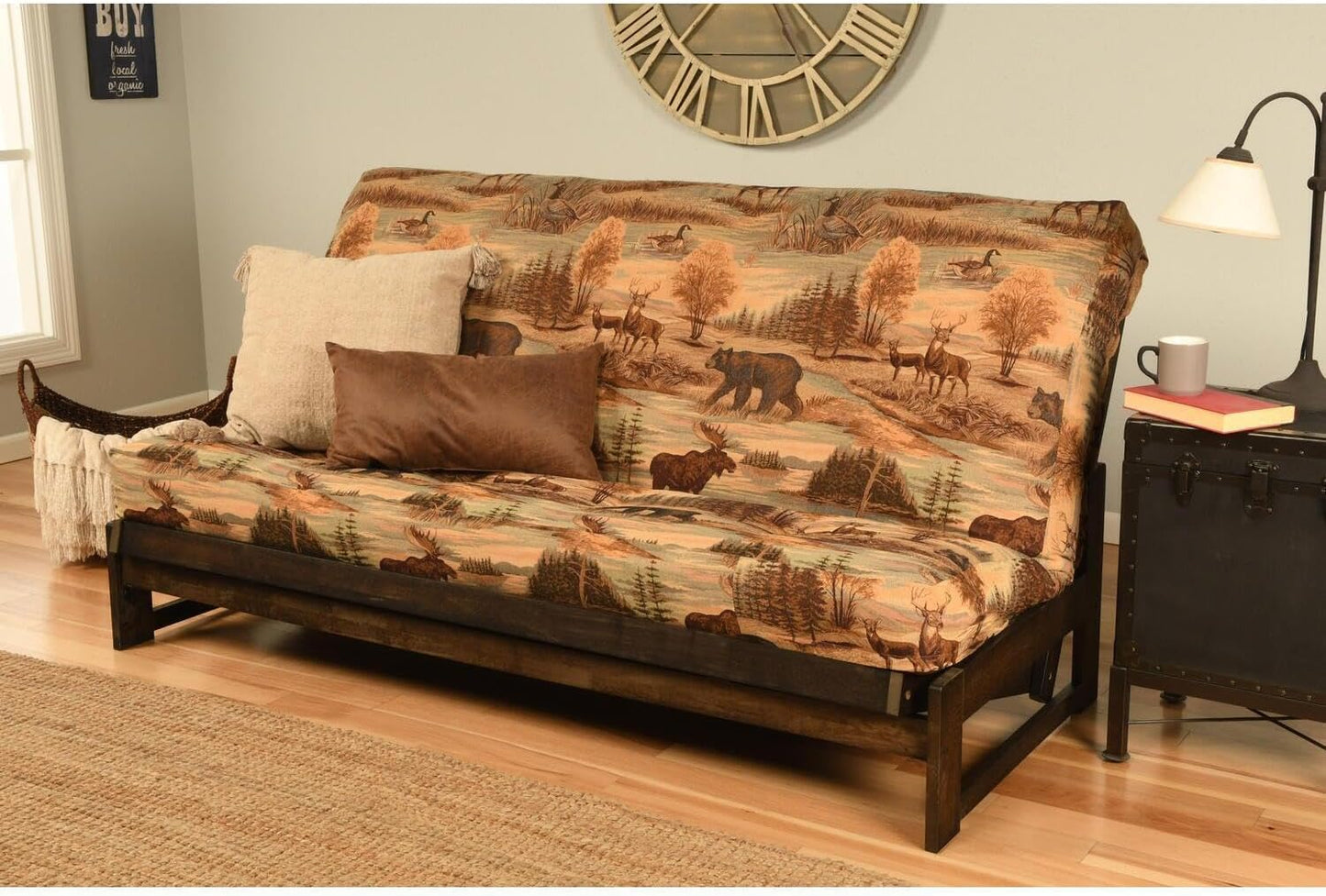 Lakefront Luxury Full Size Futon Frame Set in Reclaimed Mocha Finish, Futon Frame with Mattress, Straight Arm, Versatile and Convertible Design Futon Frame for All Spaces Frame Only