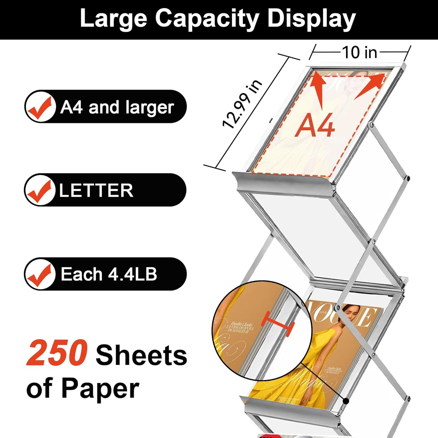 Magazine Rack Floor,Aluminum Magazine Display,Foldable Brochure Display Stand,Portable Magazines Stand Literature Rack with Carrying Bag for Exhibition,Trade Show,Office,Store,6 Pockets