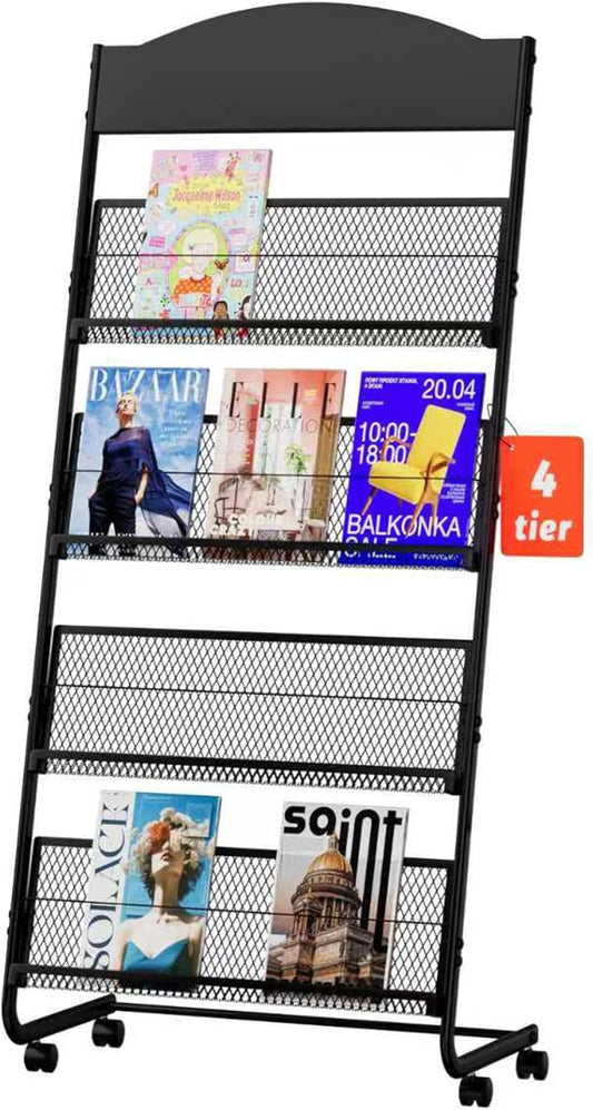 Yinghao Floor Standing Magazine Rack, 4 Layer Iron Magazine Rack Floor, Suitable for the Display of Brochures or Documents in Exhibitions, Shopping Malls, Hospitals, Offices