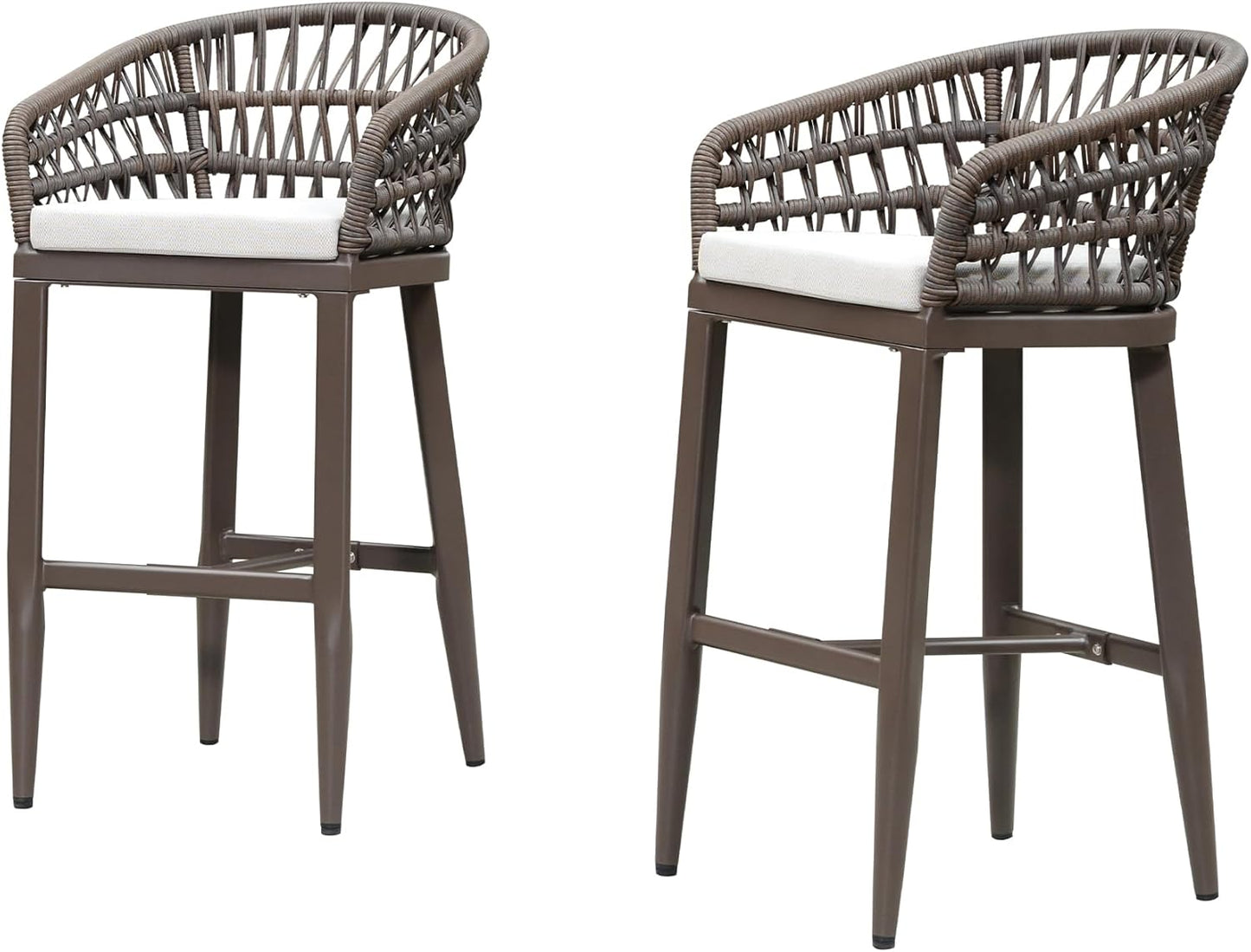 PURPLE LEAF Outdoor Rattan 24" Counter Height Bar Stools Chair Set of 2, Modern Patio Wicker Barstool with Backrest for Indoor and Outdoor, Kitchen Island, Coffee