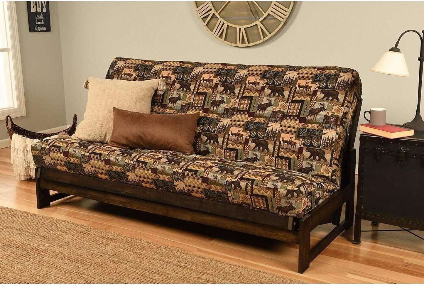 Lakefront Luxury Full Size Futon Frame Set in Reclaimed Mocha Finish, Futon Frame with Mattress, Straight Arm, Versatile and Convertible Design Futon Frame for All Spaces Frame Only