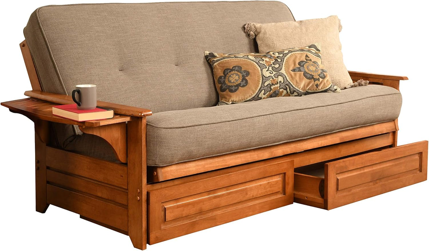 Kodiak Furniture Phoenix Futon Set with Linen Stone Mattress and Storage Drawers, Full, Barbados