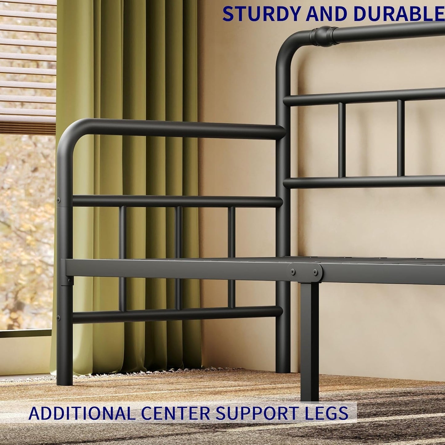 Daybed-Frame, Twin-Daybed with Classic-Headboard - Heavy Duty Steel Slats,Metal Sofa Bed Frame for Living Room Bedroom Guest Room, Easy Assembly(Black)