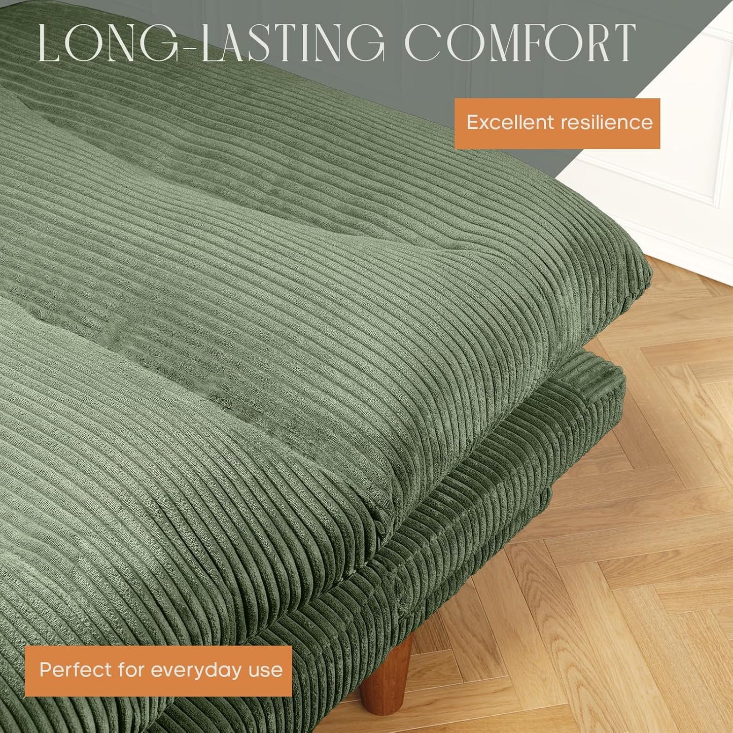 Futon Sofa Bed, 69 inch Futon Couch with Adjustable Backrest, Corduroy Convertible Sleeper Sofa Bed, Folding Sleeper Recliner for Apartment, Living Room, Office, Green