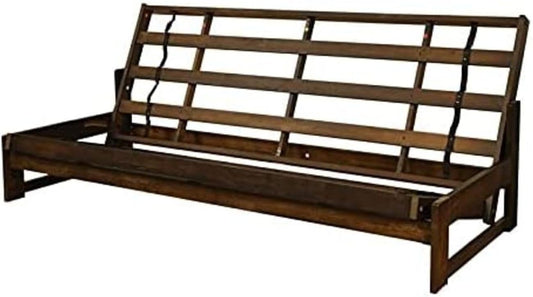 Lakefront Luxury Full Size Futon Frame Set in Reclaimed Mocha Finish, Futon Frame with Mattress, Straight Arm, Versatile and Convertible Design Futon Frame for All Spaces Frame Only