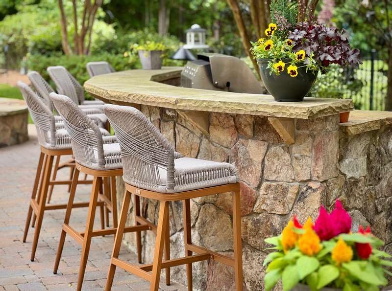 PURPLE LEAF Patio Sunbrella Bar Height Stools 28" H Set of 2 Boho Rattan Aluminum Tall Bar Chairs with High Back Arms for Outside Island Kitchen Backyard Outdoor Wicker Barstools Champagne