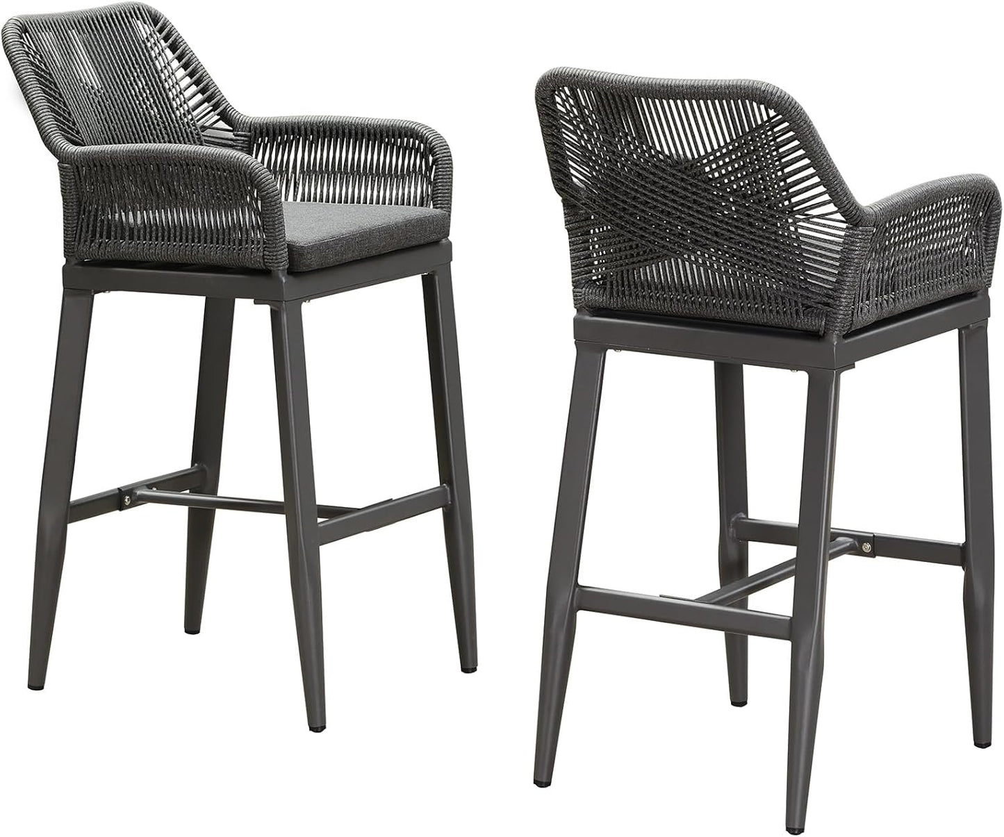 PURPLE LEAF Outdoor Rattan 24" Counter Height Bar Stools Chair Set of 2, Modern Patio Wicker Barstool with Backrest for Indoor and Outdoor, Kitchen Island, Coffee