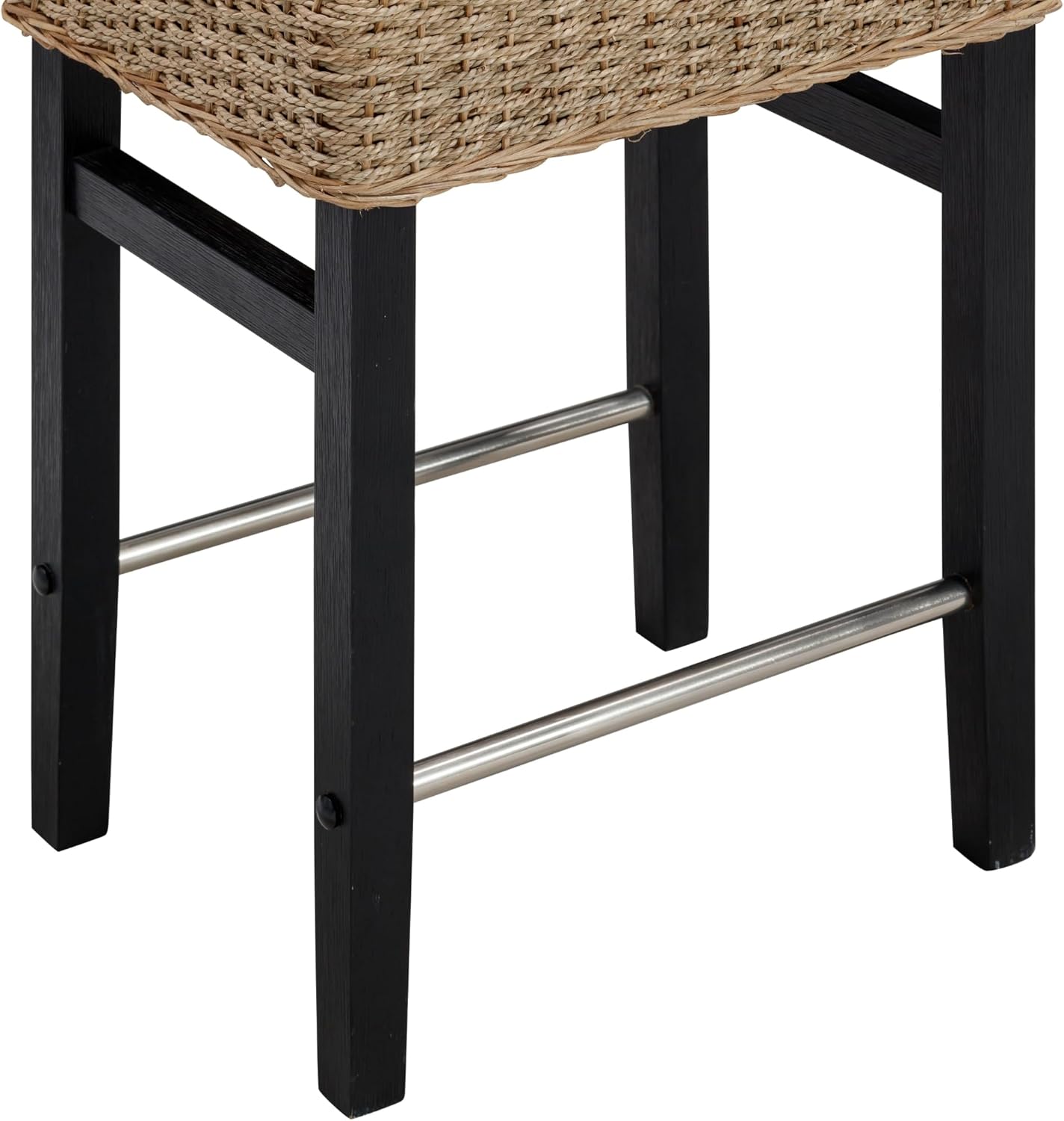 Nathan James Harvey Rattan Bar Stool, Bohemian Counter Height Stool with Woven Seagrass Seat, Solid Wood Legs, and Metal Footrest Seagrass/Brushed Black