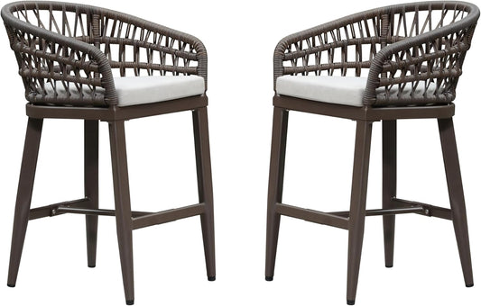 PURPLE LEAF Outdoor Rattan 24" Counter Height Bar Stools Chair Set of 2, Modern Patio Wicker Barstool with Backrest for Indoor and Outdoor, Kitchen Island, Coffee