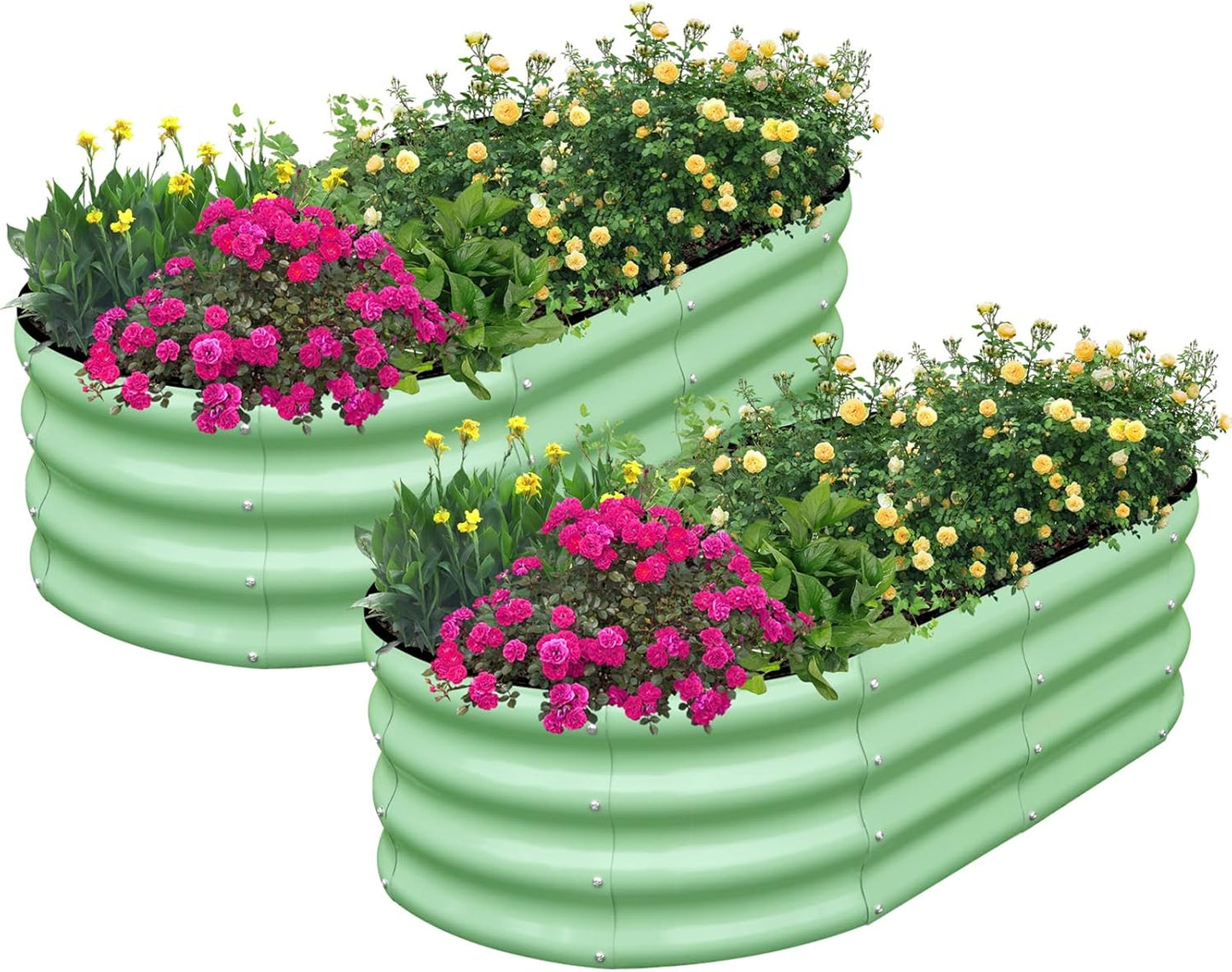 SnugNiture Galvanized Raised Garden Bed Outdoor, 2 Pcs 4x2x1ft Oval Metal Planter Box for Planting Plants Vegetables, White