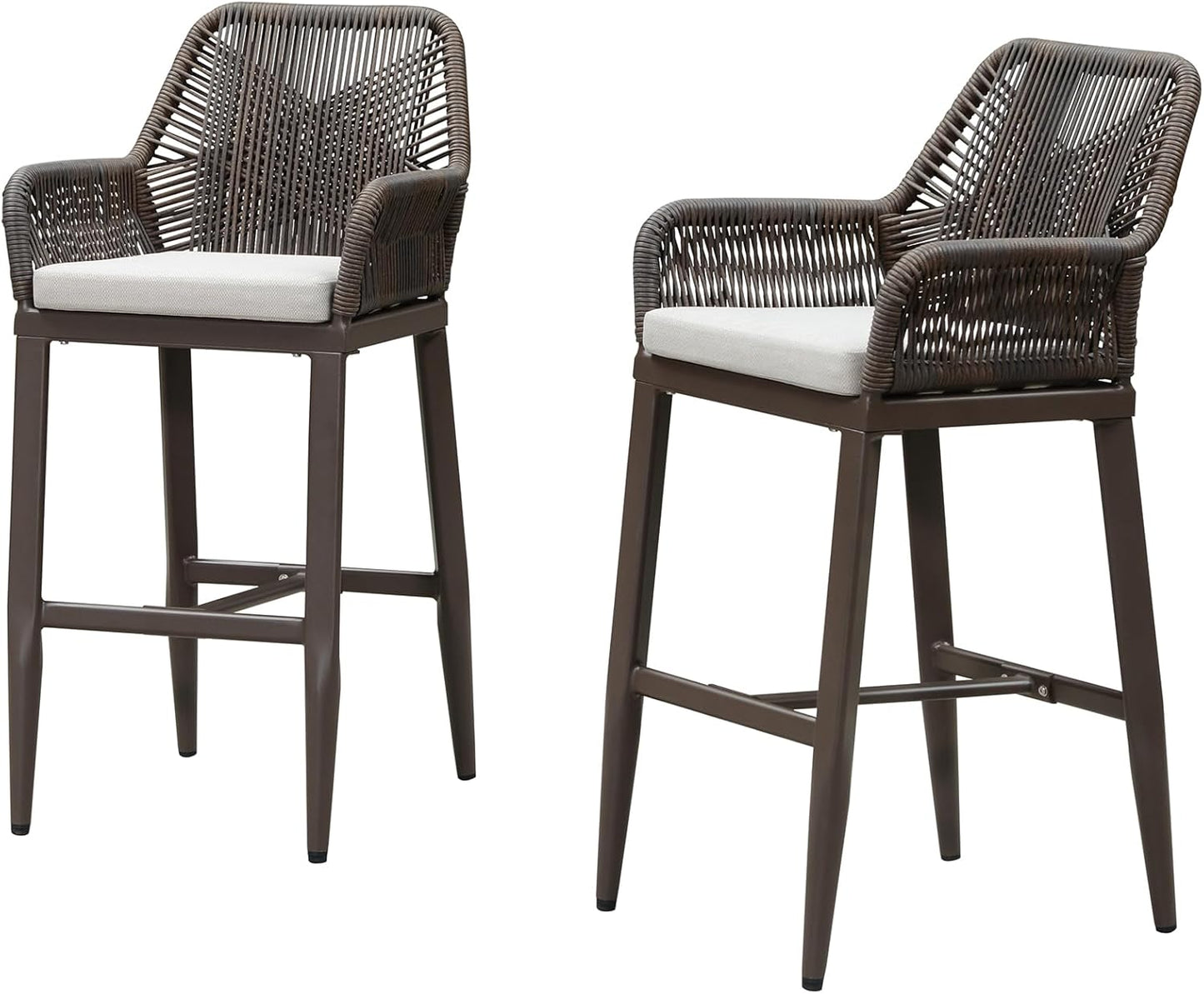 PURPLE LEAF Outdoor Rattan 24" Counter Height Bar Stools Chair Set of 2, Modern Patio Wicker Barstool with Backrest for Indoor and Outdoor, Kitchen Island, Coffee