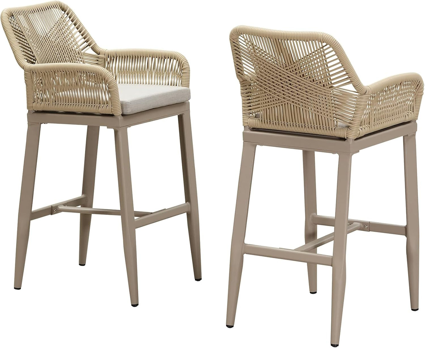 PURPLE LEAF Outdoor Rattan 24" Counter Height Bar Stools Chair Set of 2, Modern Patio Wicker Barstool with Backrest for Indoor and Outdoor, Kitchen Island, Coffee