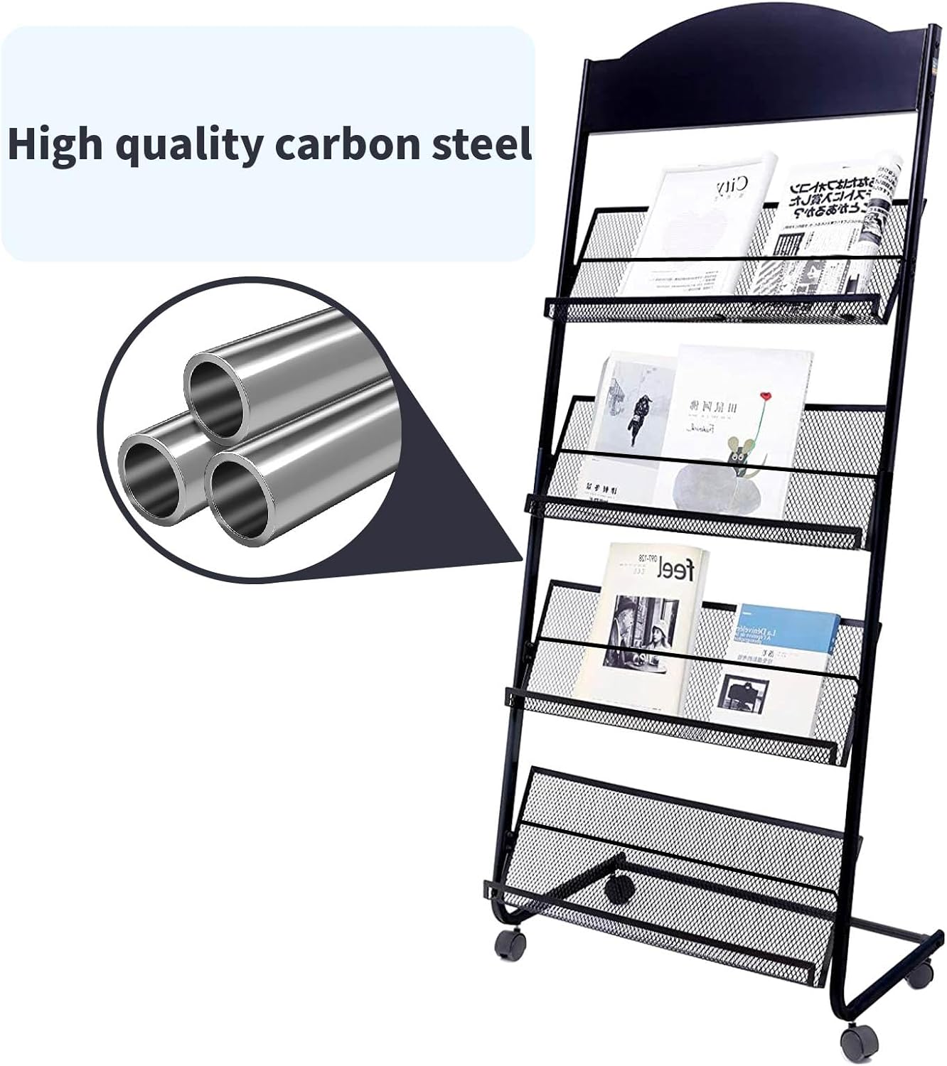 Yinghao Floor Standing Magazine Rack, 4 Layer Iron Magazine Rack Floor, Suitable for the Display of Brochures or Documents in Exhibitions, Shopping Malls, Hospitals, Offices