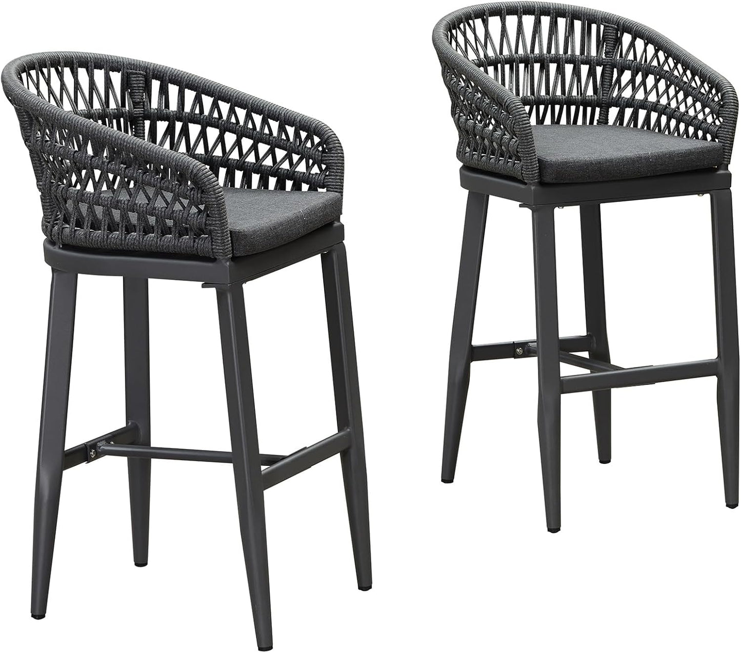 PURPLE LEAF Outdoor Rattan 24" Counter Height Bar Stools Chair Set of 2, Modern Patio Wicker Barstool with Backrest for Indoor and Outdoor, Kitchen Island, Coffee